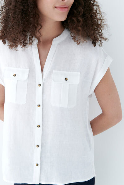 Camisa Gina 100 % lino blanco mujer