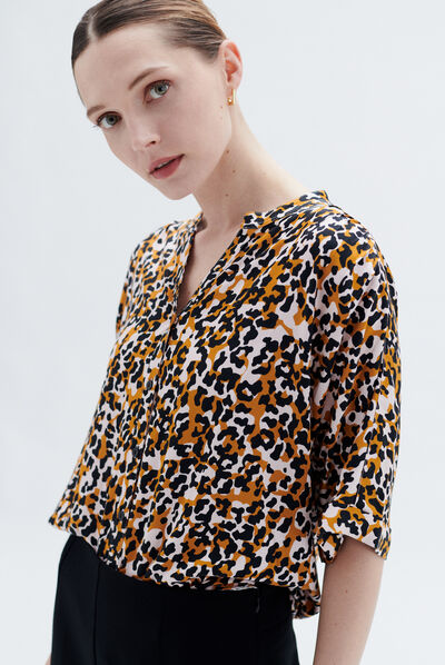 Camisa cado3 castanho conhaque mulher