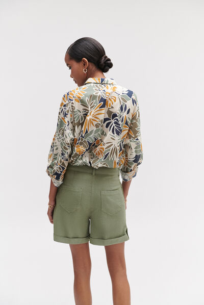 Camicia Claude stampa tropicale verde cachi donna