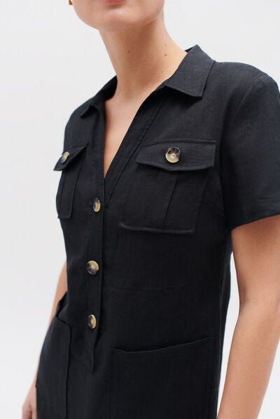 robe laure 100% lin noir femme