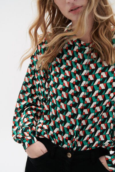 Camicia roskana colletto alla coreana nero donna