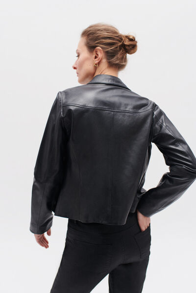 blazer leila 100% cuir noir femme