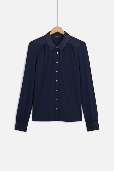chemise bi-matière hector bleu marine femme