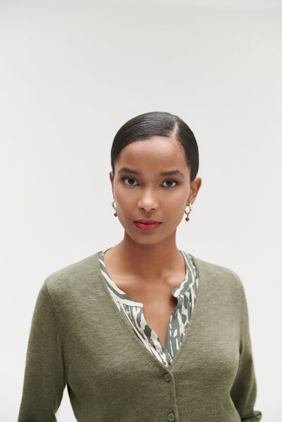 Cardigan blondine vert kaki femme