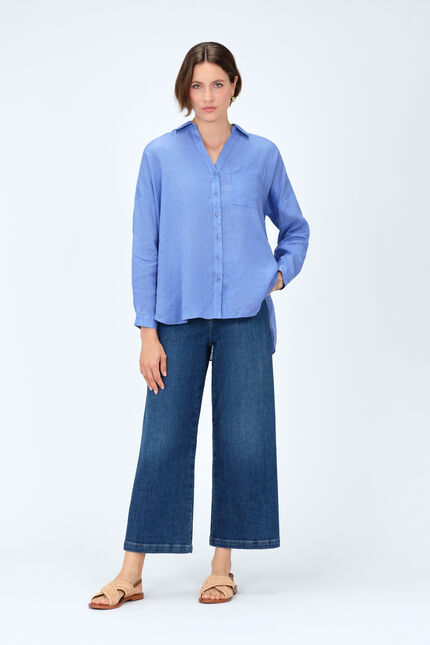 Camicia Sandy oversize 100% lino blu viola donna