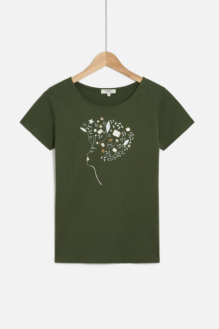tshirt toutes a l'ecole vert kaki femme