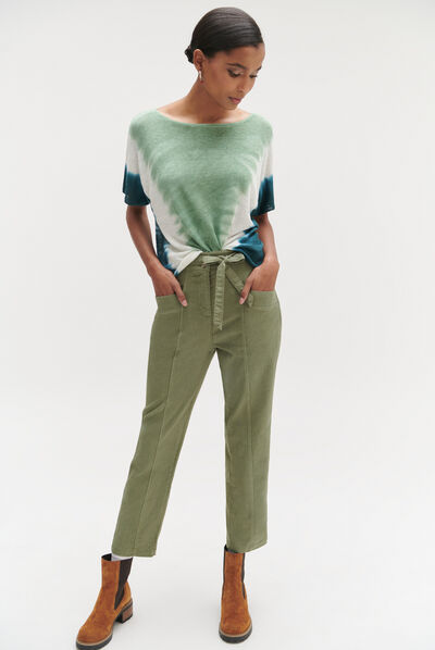 Pull elio 100% lin à manches courtes bleu femme