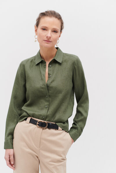 Camisa Brenda 100 % lino verde caqui mujer