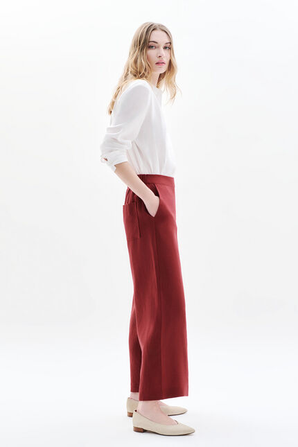 Pantalon pandi 100% lin bordeaux femme