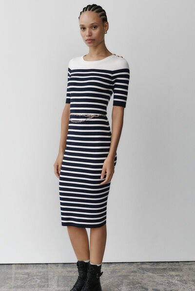 Robe pull oceane façon marinière bleu marine femme