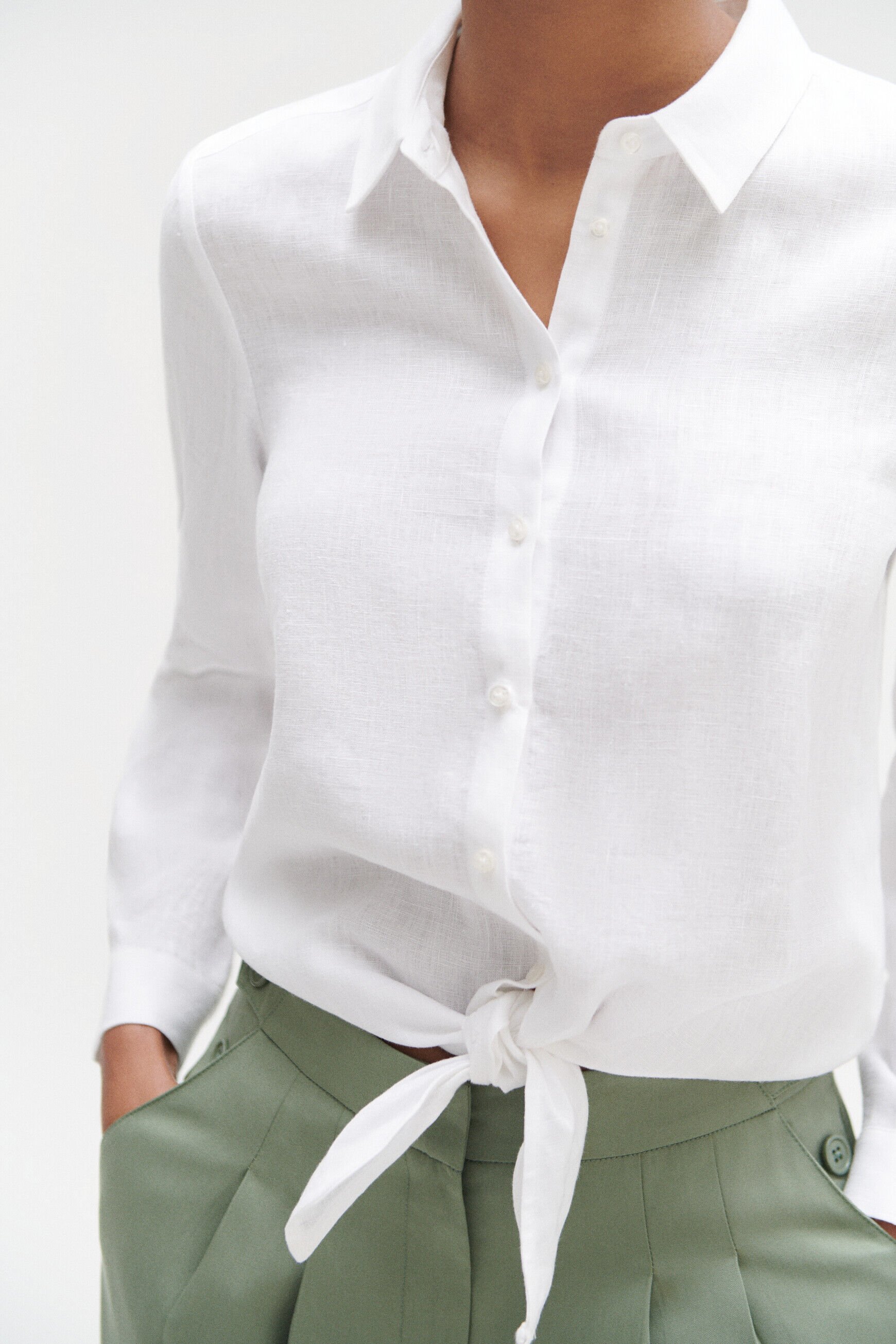 Chemise livie 100% lin à nouer blanc femme
