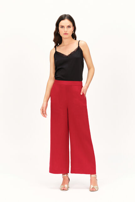 Pantalon pandi 100% lin rouge clair femme