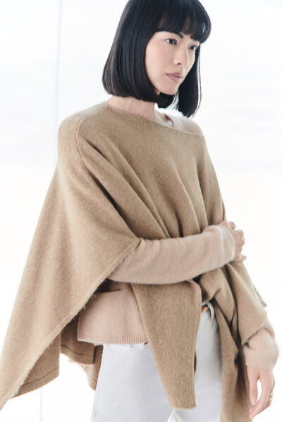 poncho lisa b camel femme