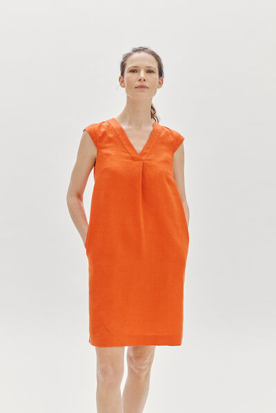 robe pamela 100% lin orange femme