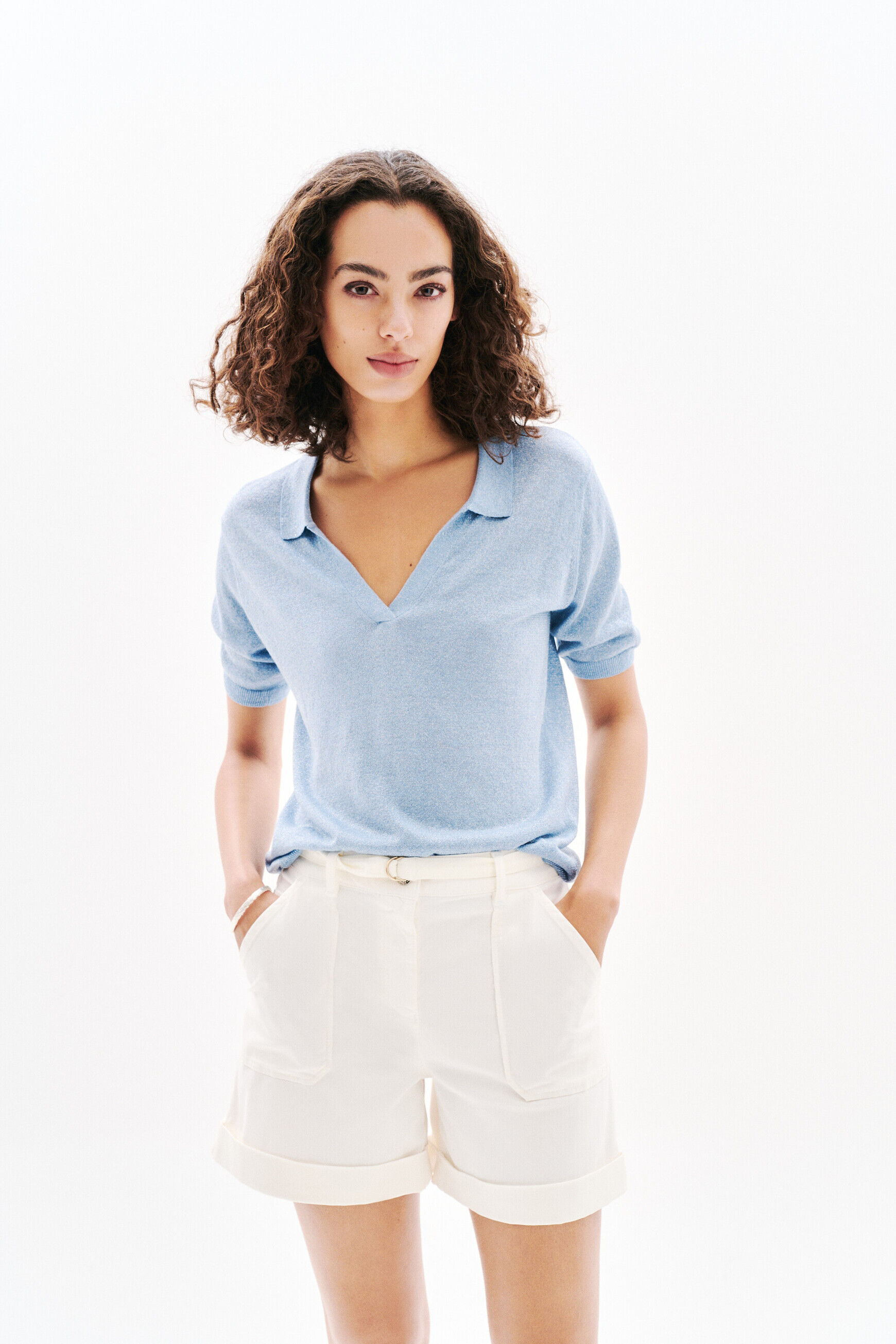 Pull Mikalu bleu gris femme