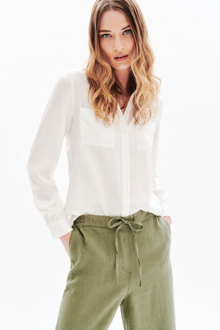 Pantalon pigment 100% lin vert kaki femme