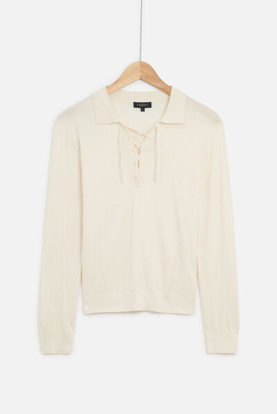 Pull arthur col polo lacé ecru femme