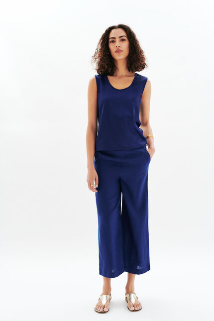 Pantalón Pandi 100% lino azul marino mujer