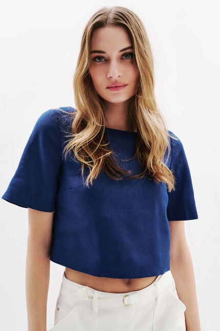 Blouse Cynthia1 100% lin bleu marine femme