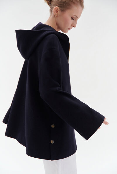 manteau capucin zippe bleu marine femme