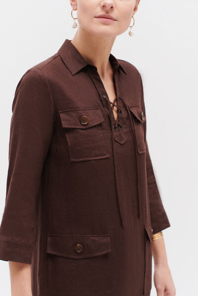robe meyer 100% lin marron fonce femme