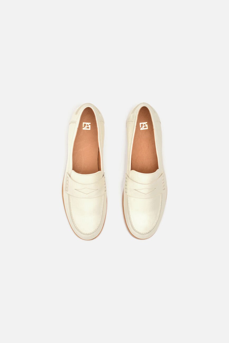 Natuurlijke leren mocassins Emi creme vrouw