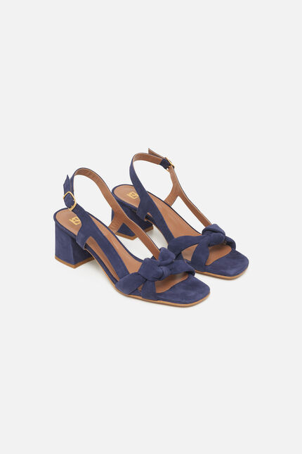 Sandalias Amaryllis de cuero natural azul marino mujer