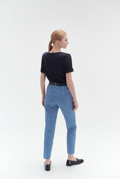 Pantalon gabin à motifs graphiques bleu marine femme