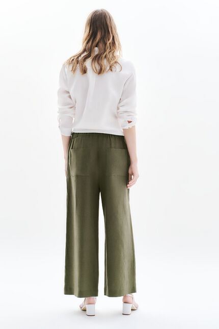 Pantalon pandi 100% lin vert kaki femme
