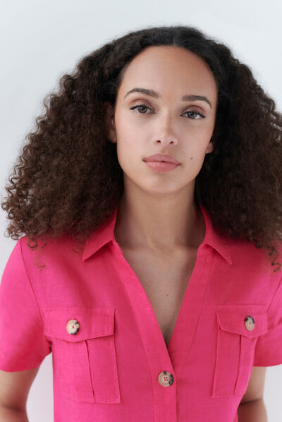 robe laure 100% lin rose fushia femme