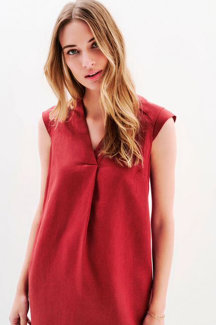 Abito Pamela 100% lino rosso bordeaux donna