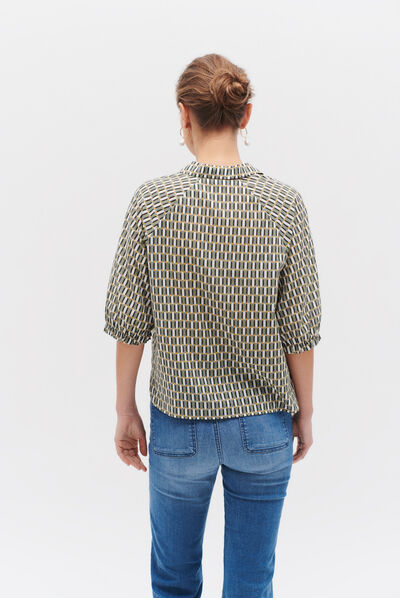 Camisa de cebra con estampado gráfico verde caqui mujer