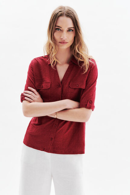 Camisa estela 100 % lino burdeos mujer