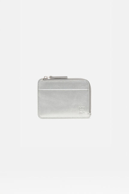 Porte-cartes stanley2 en cuir naturel gris argent femme