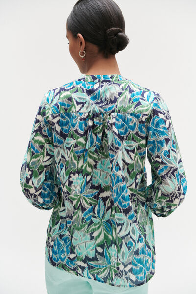Blouse libye fleurie bleu femme