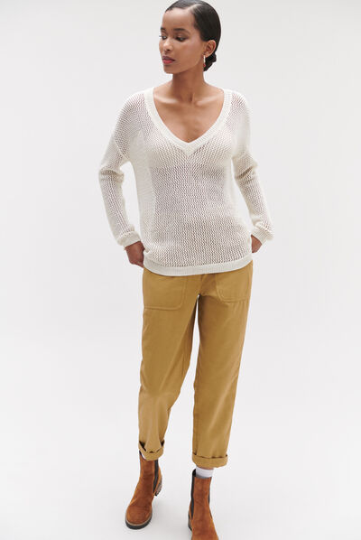 Pull nino façon crochet ecru femme