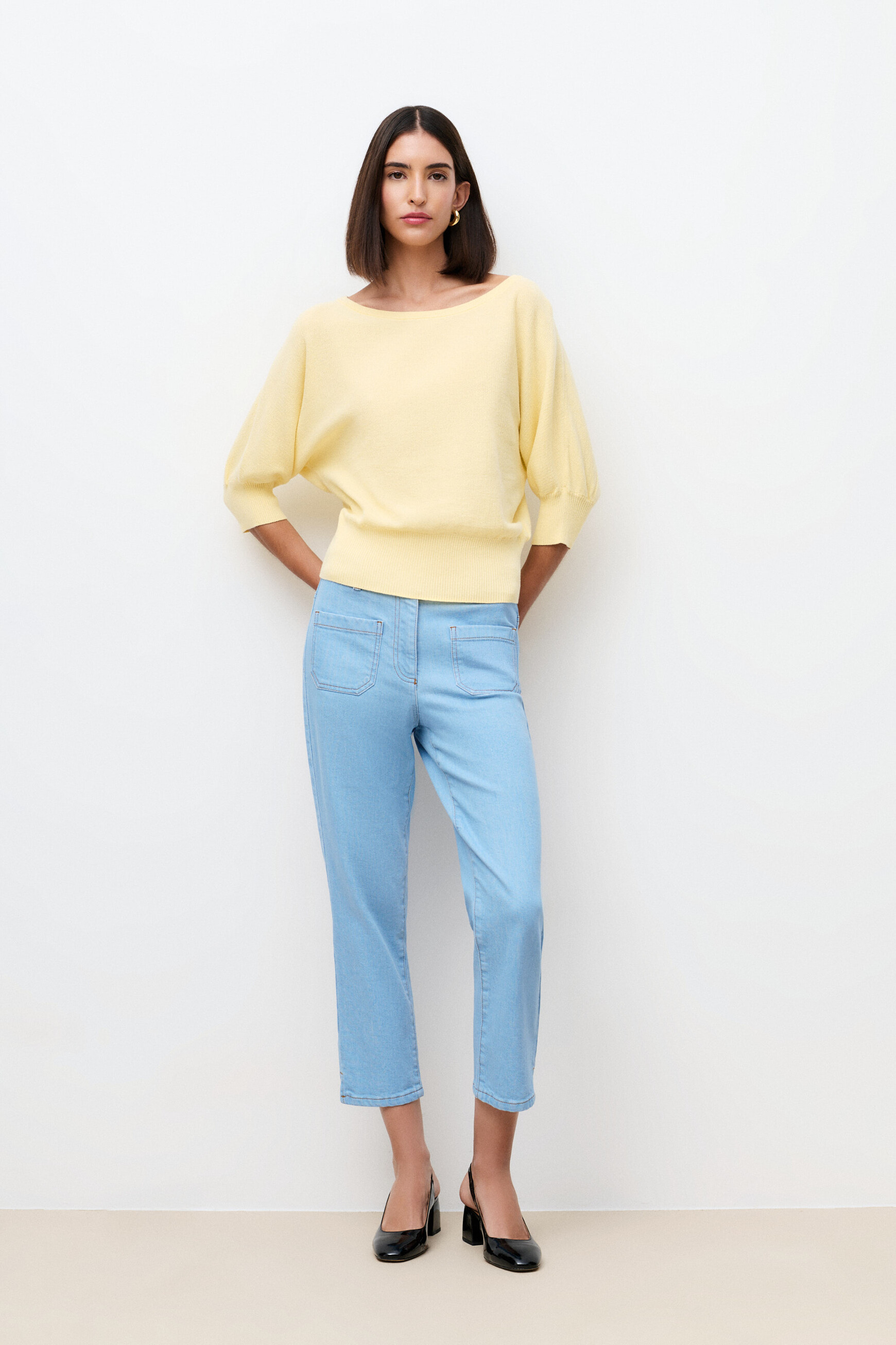 Malha joan oversize amarelo pastel mulher