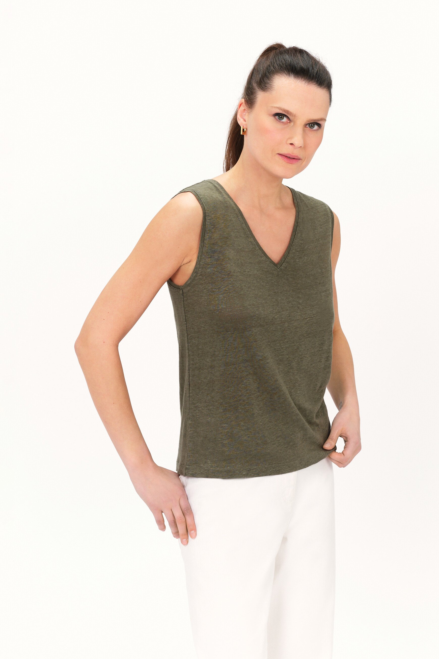 t shirt trym 100 lin vert kaki femme T-shirt trym 100% lin vert kaki femme