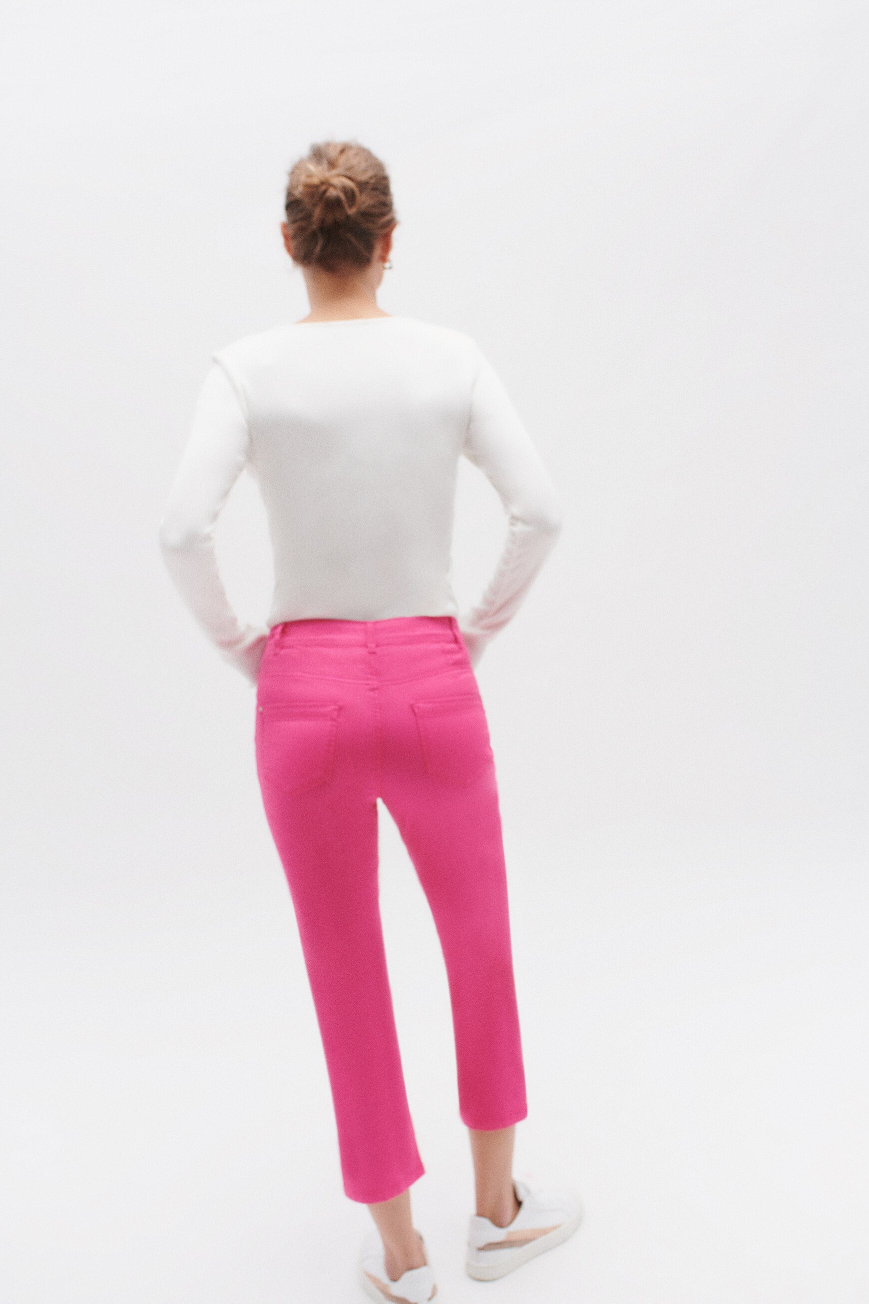 Pantalon straight rose fushia femme