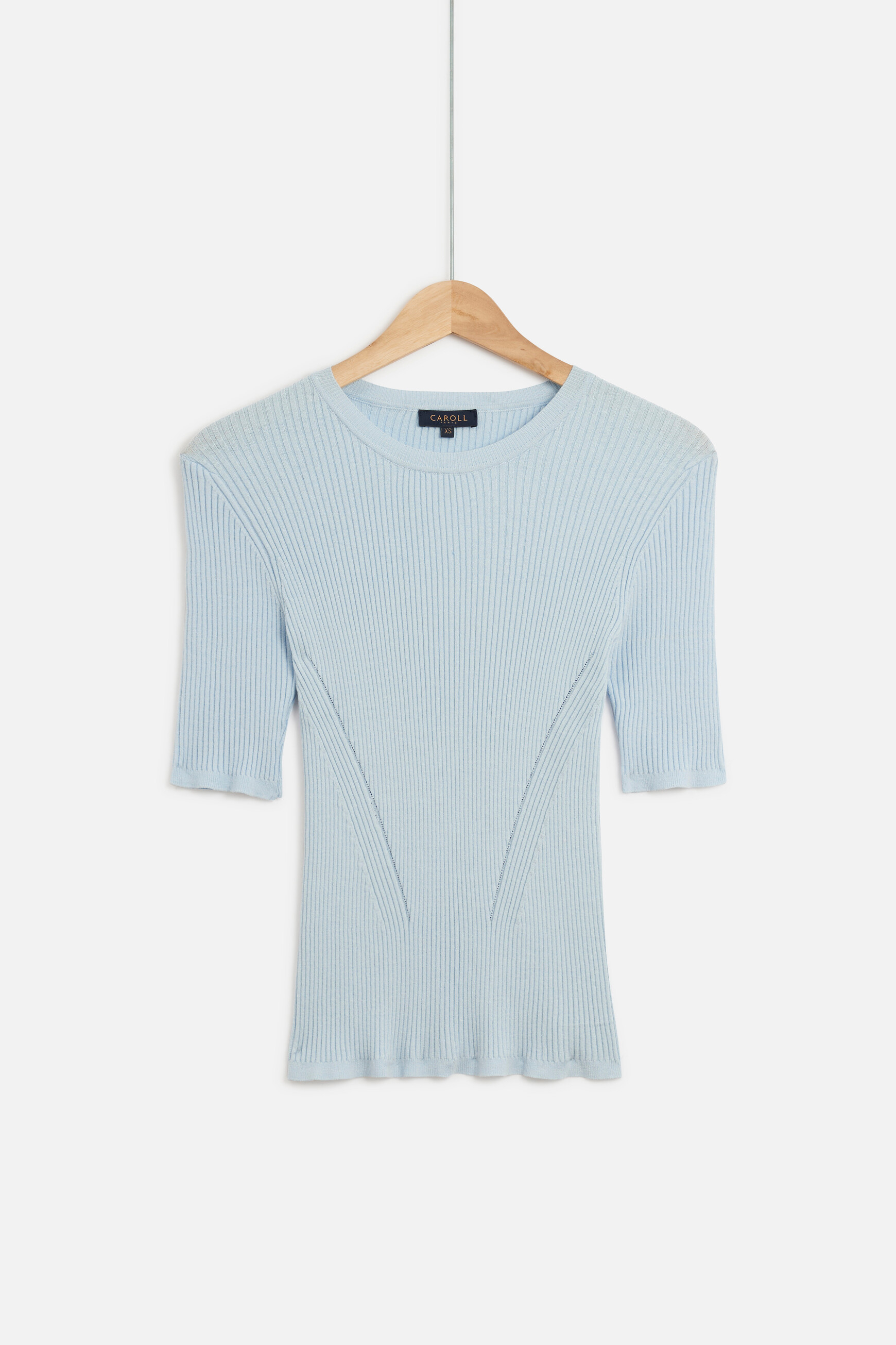 Pull jim en maille côtelée bleu ciel femme