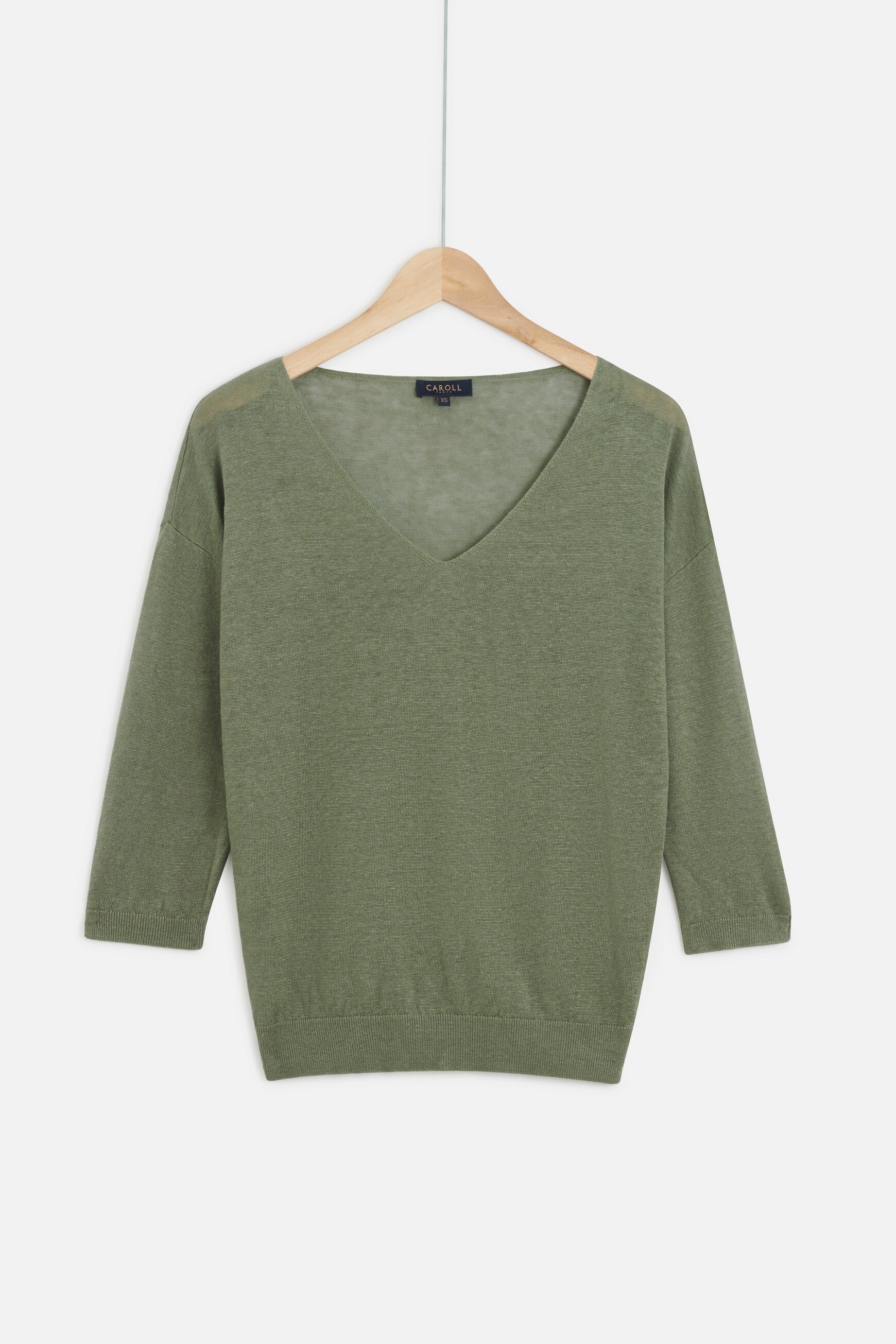 pull alicia col v 100 lin vert kaki femme Pull alicia col V 100% lin vert kaki femme