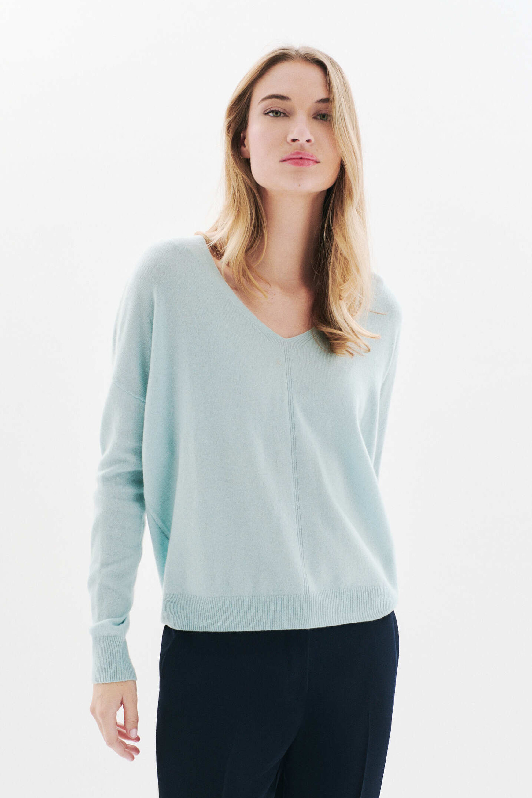 Pull Mthelmina 100% cachemire bleu gris femme