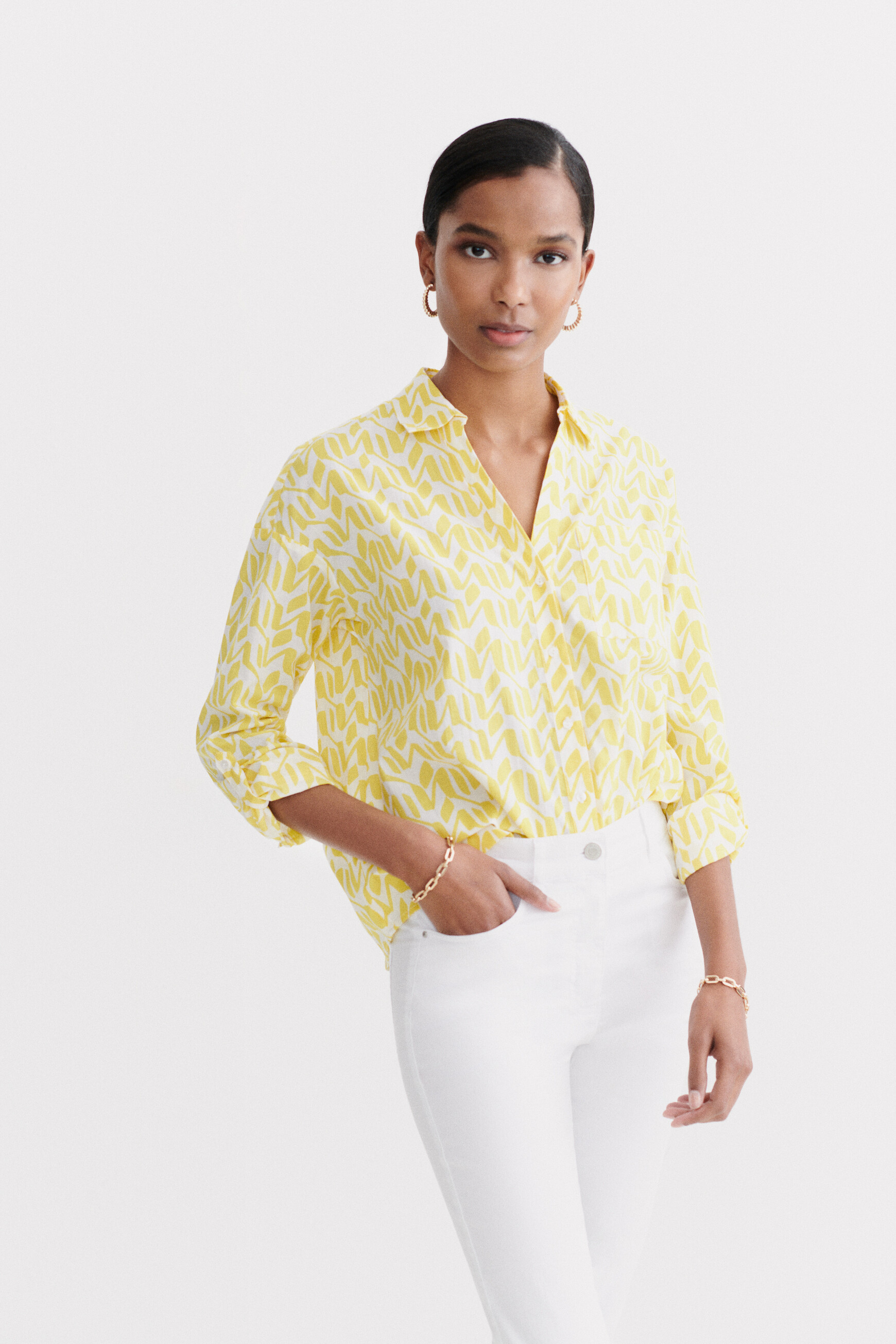 chemise florentine a motifs jaune or femme Chemise Florentine à motifs jaune or femme