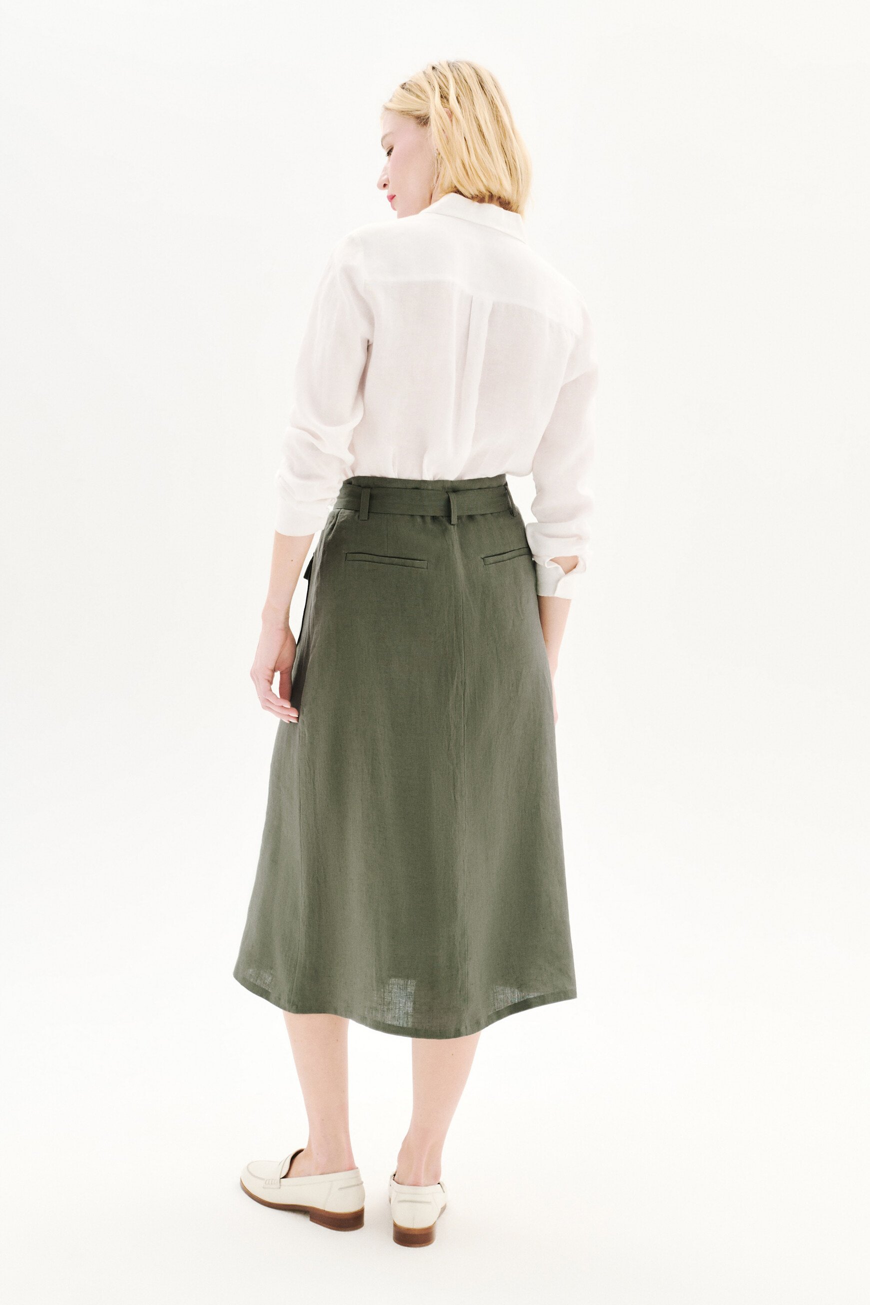 falda agnes 100 lino verde caqui mujer Falda agnes 100 % lino verde caqui mujer