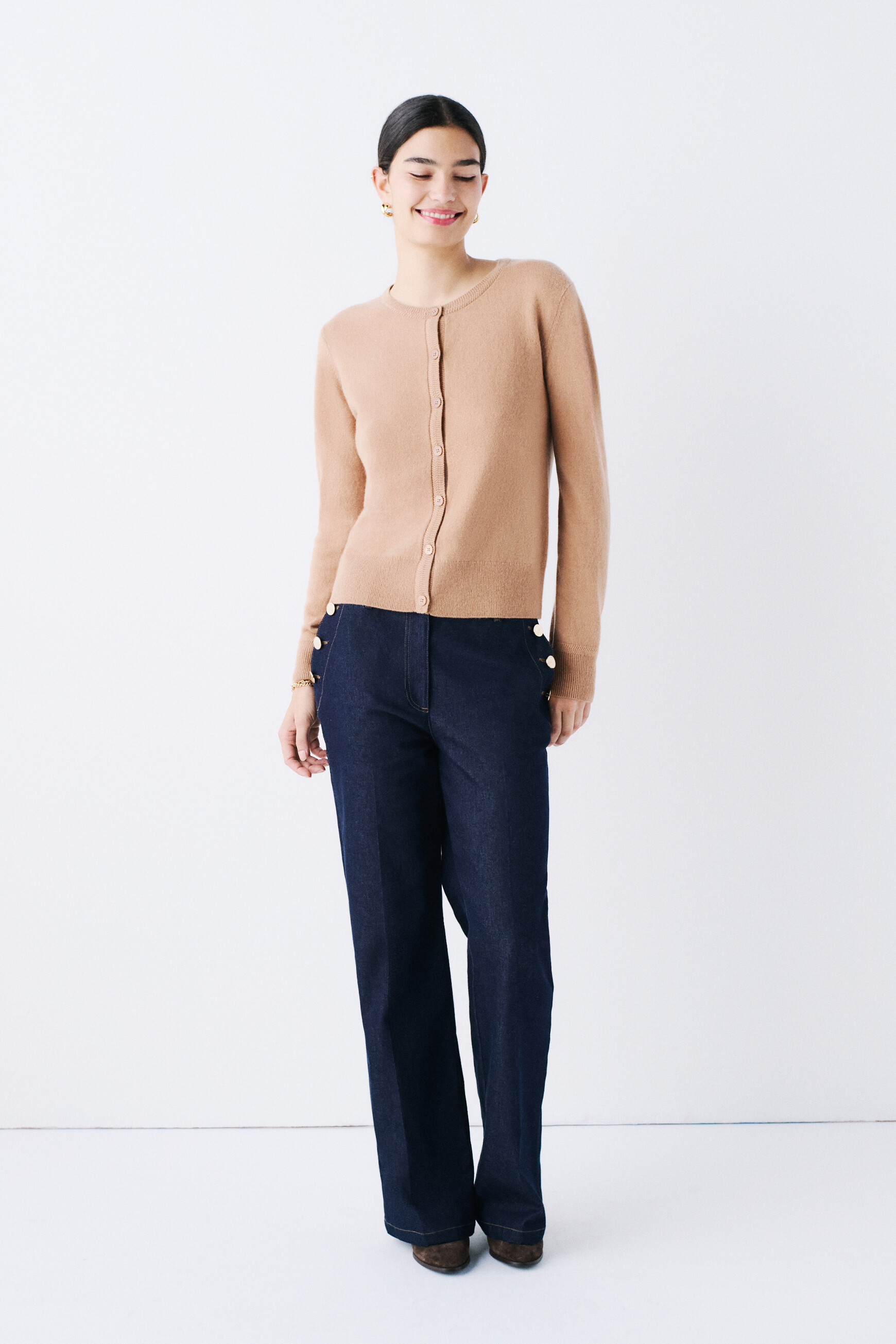 mcaroline 100% cashmere cardigan camel woman
