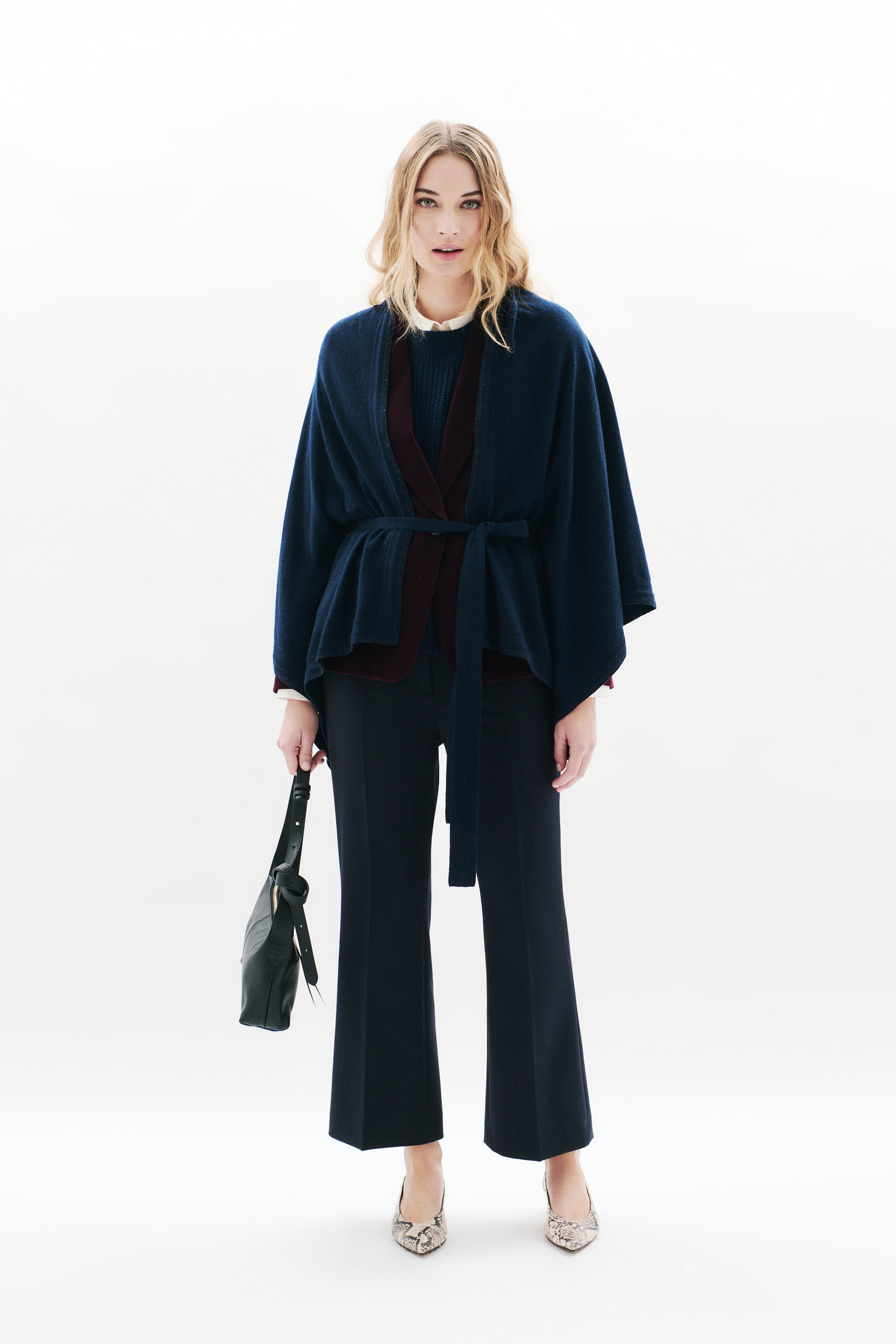 Albano poncho navy blue woman