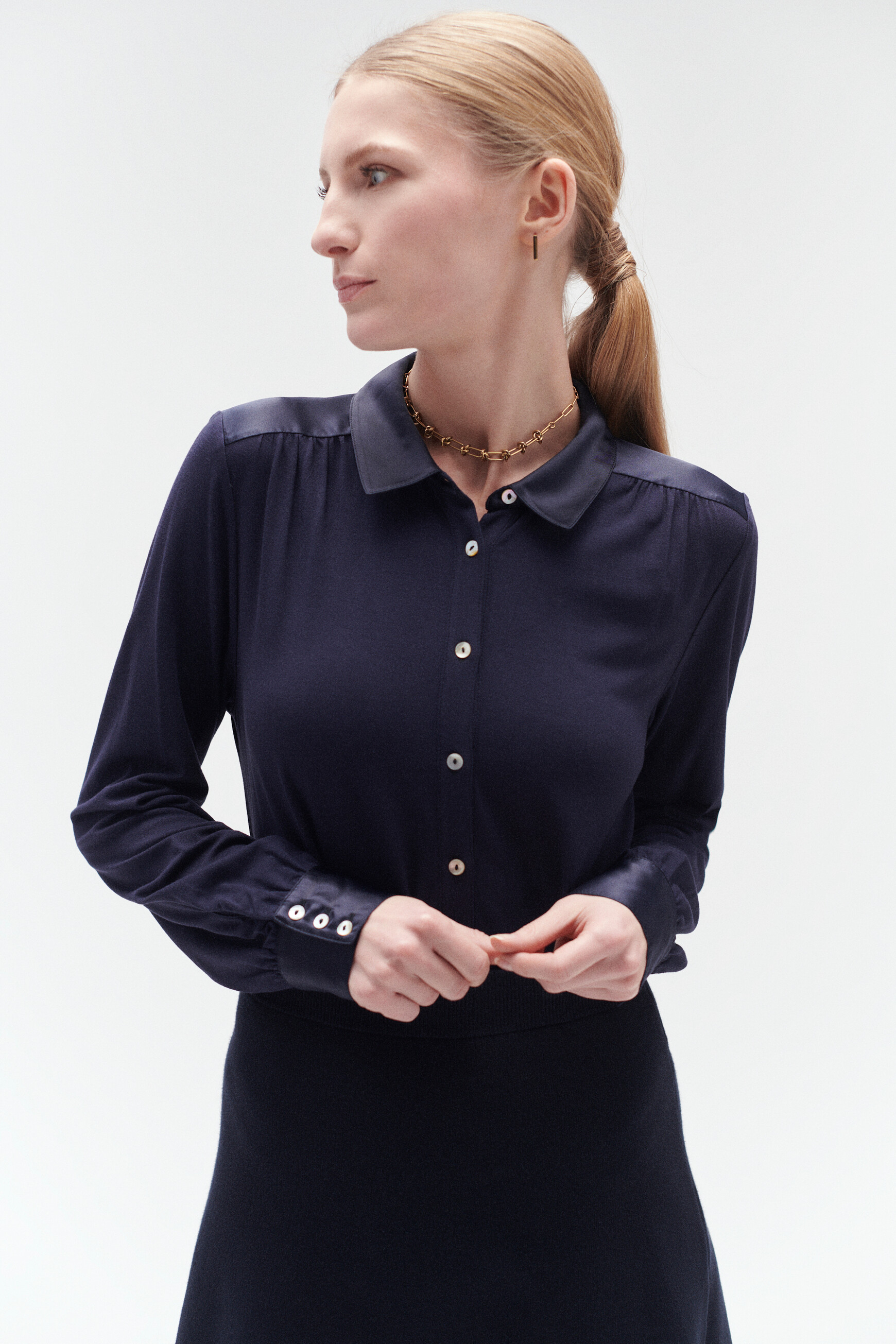 chemise bi matiere hector bleu marine femme chemise bi-matière hector bleu marine femme
