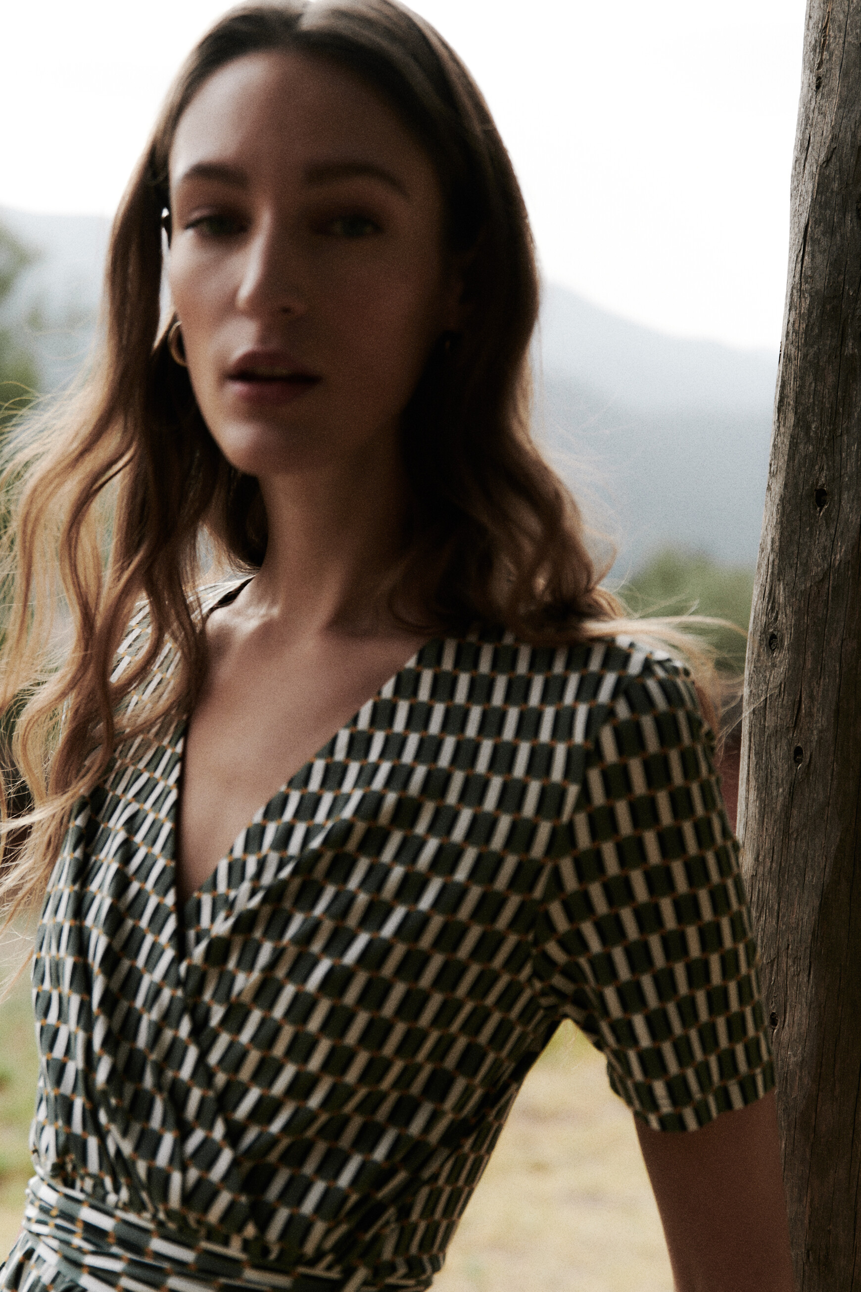 Robe willy à motif graphique vert kaki femme