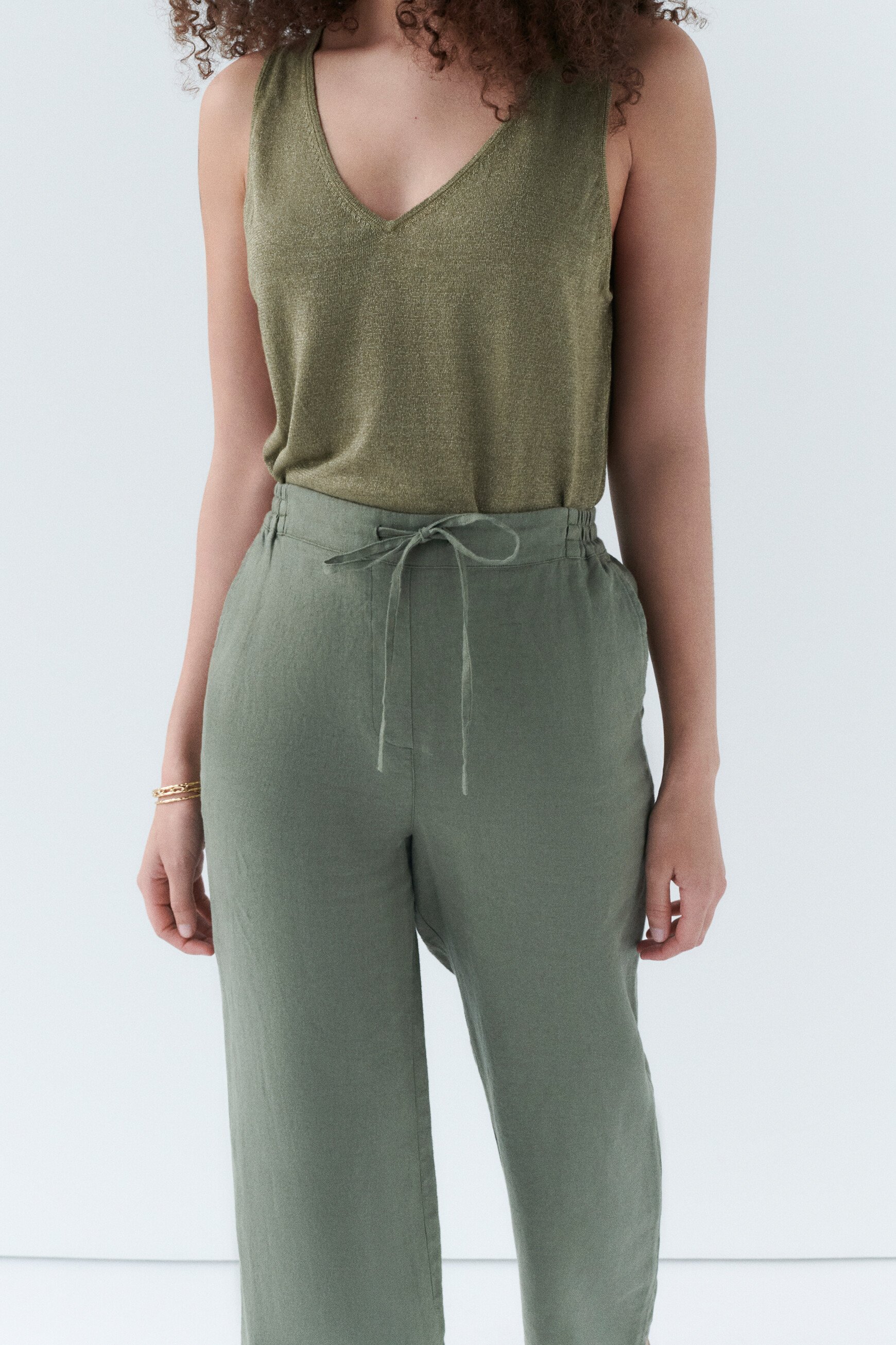 pantalon pigment 100 lin vert kaki femme Pantalon pigment 100% lin vert kaki femme