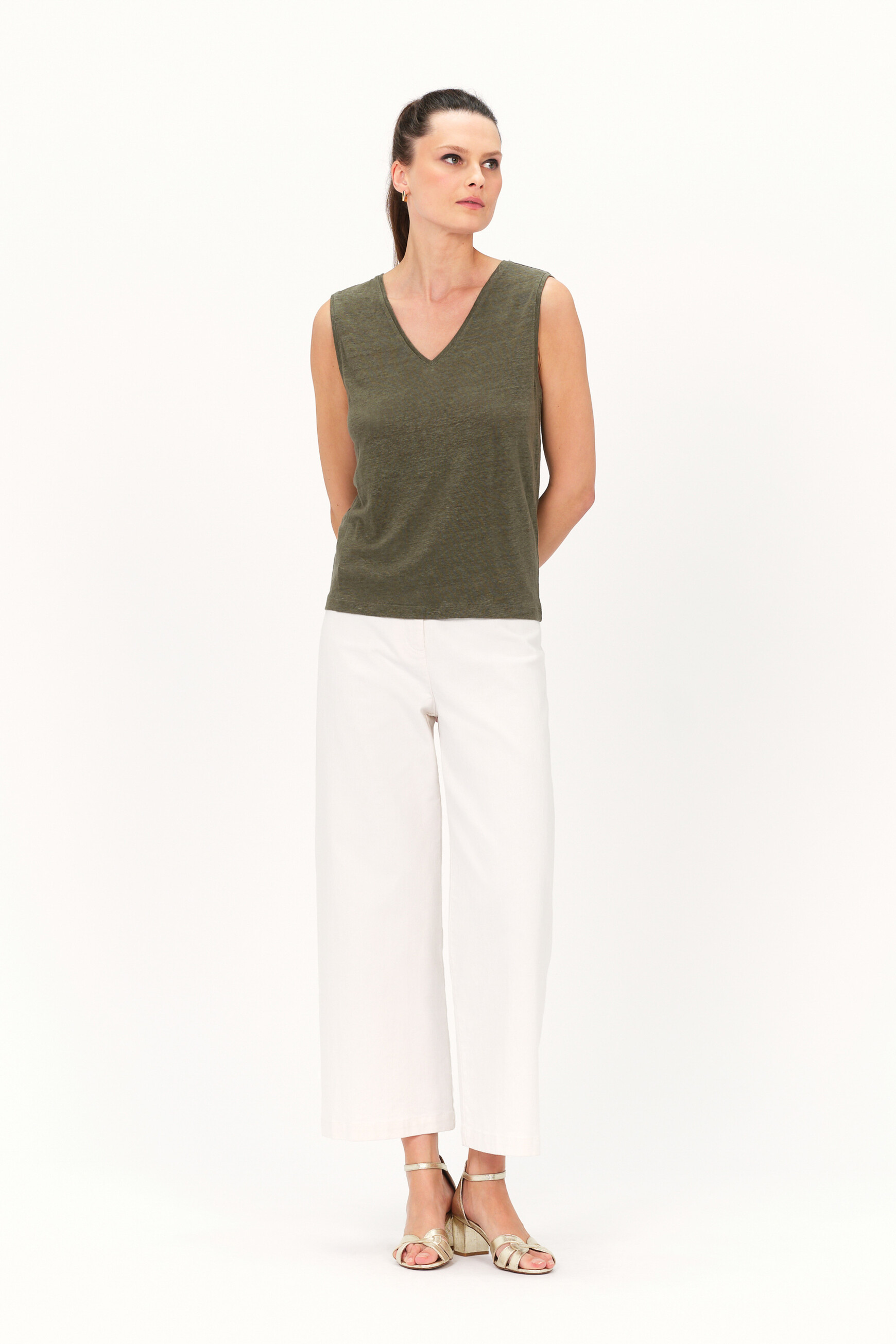 t shirt trym 100 lin vert kaki femme T-shirt trym 100% lin vert kaki femme